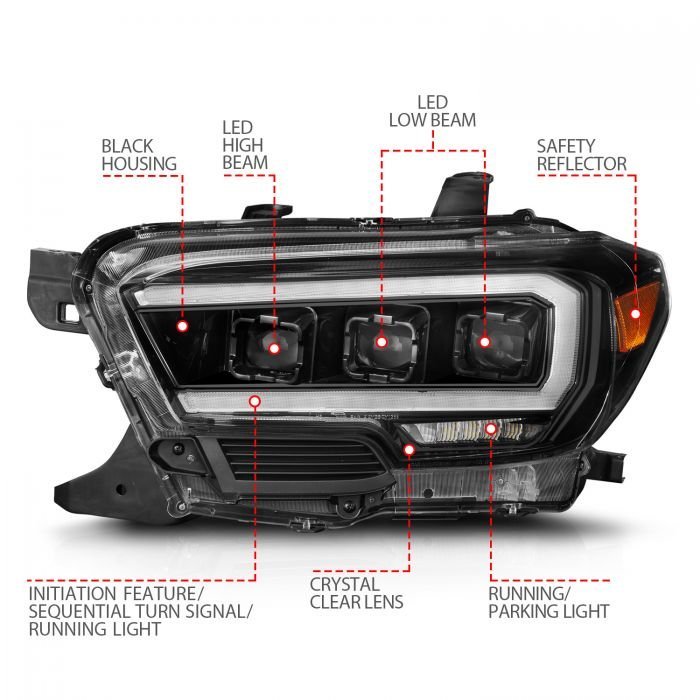 Toyota Tacoma 16-22 Black Full Led Projector Plank Style Headlights