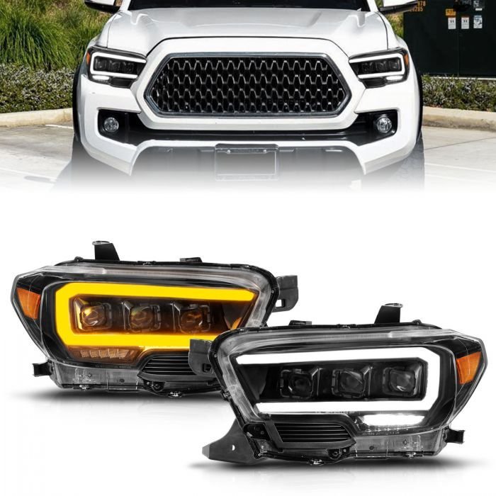 Toyota Tacoma 16-22 Black Full Led Projector Plank Style Headlights