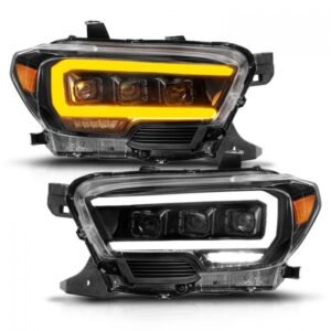 Toyota Tacoma 16-22 Black Full Led Projector Plank Style Headlights - Image 2