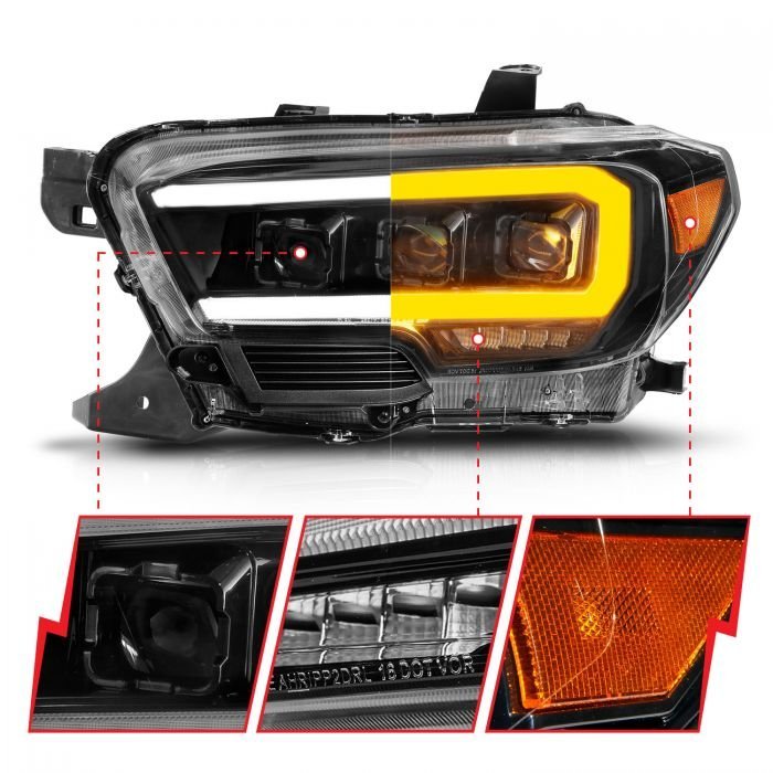 Toyota Tacoma 16-22 Black Full Led Projector Plank Style Headlights