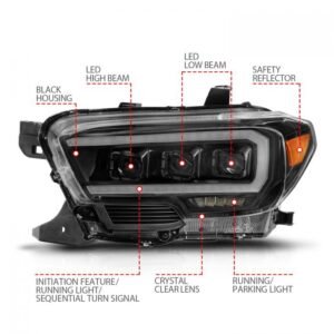 Toyota Tacoma 16-22 Black Full Led Projector Plank Style Headlights - Image 4