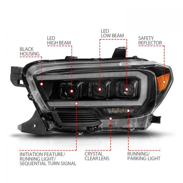 Toyota Tacoma 16-22 Black Full Led Projector Plank Style Headlights