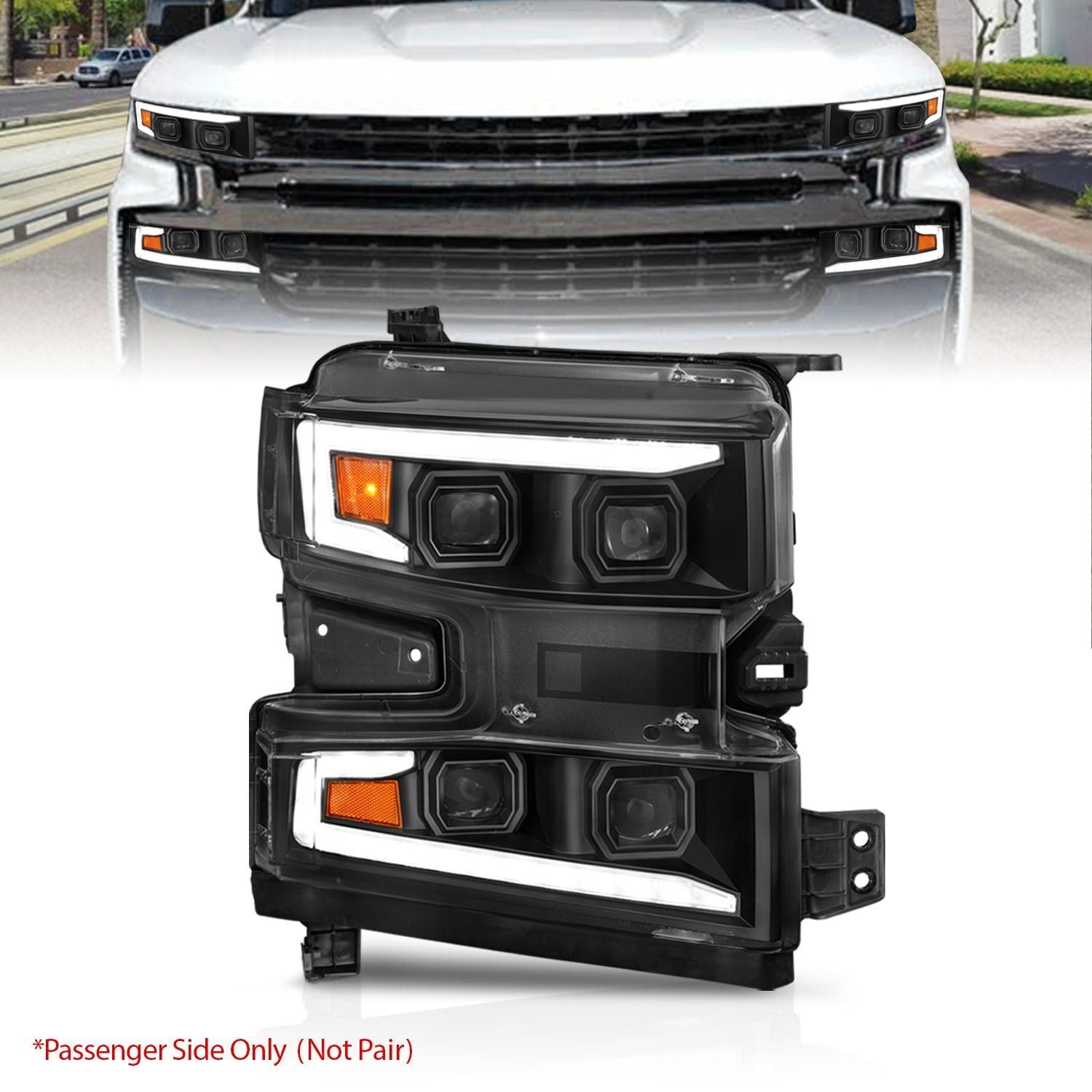 Chevy Silverado 1500 19-21 Full Led Projector Headlights - Black - Image 1