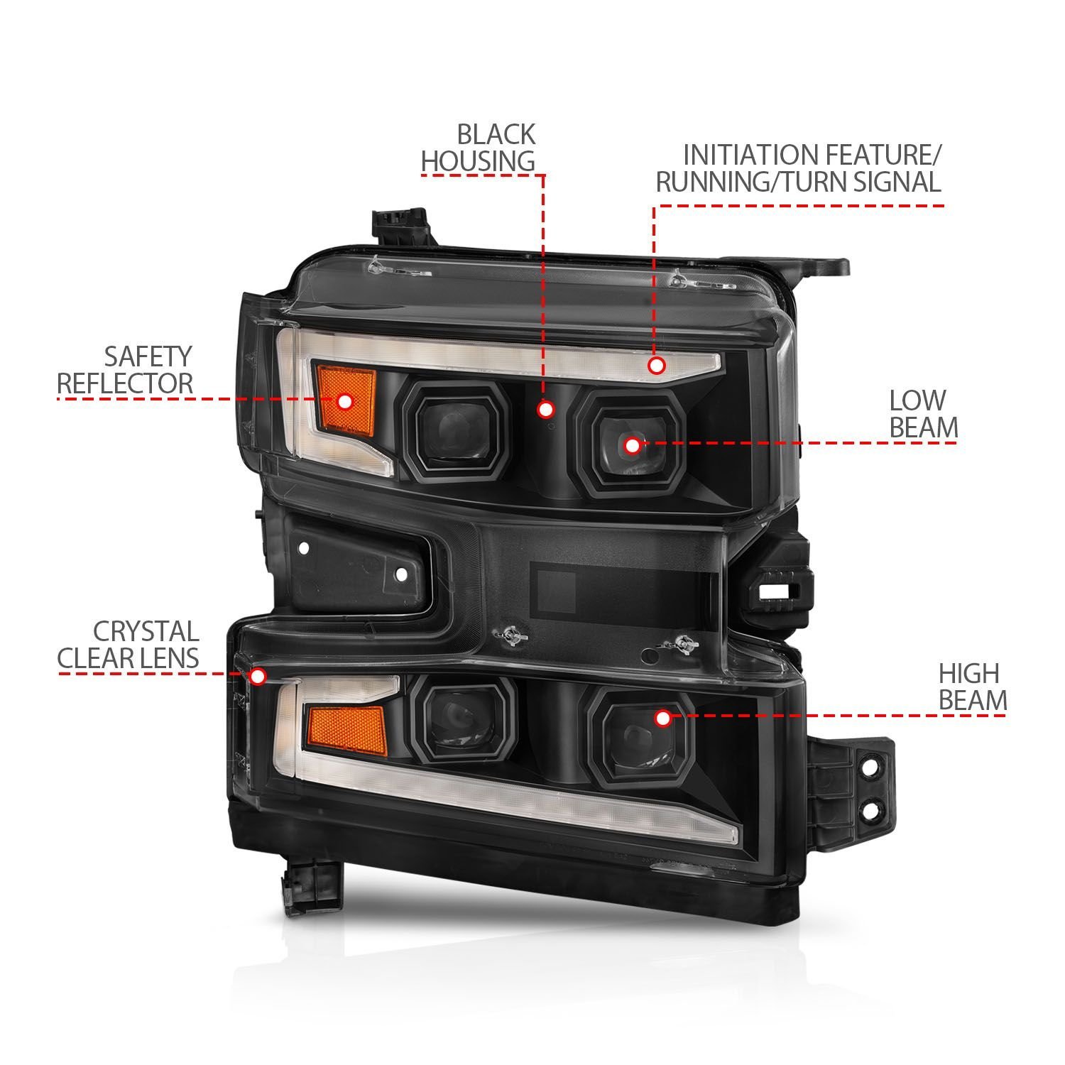 Chevy Silverado 1500 19-21 Full Led Projector Headlights - Black - Image 4