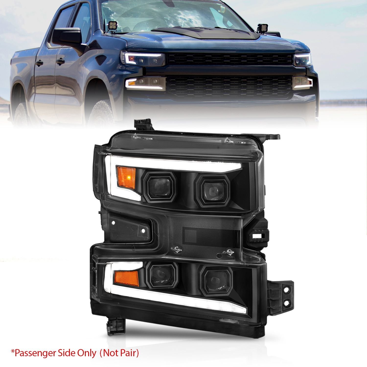 Chevy Silverado 1500 19-21 Full Led Projector Headlights - Black - Image 1