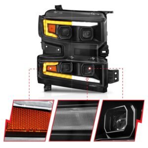 Chevy Silverado 1500 19-21 Full Led Projector Headlights - Black - Image 3