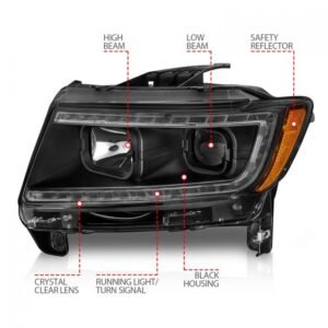 Jeep Grand Cherokee 11-13 Projector Switchback Plank Style Headlights Black - Image 4