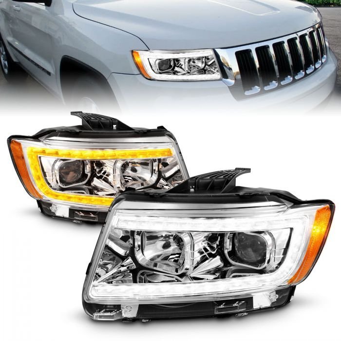 Jeep Grand Cherokee 11-13 Projector Switchback Plank Style Headlights Chrome