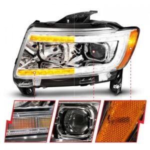 Jeep Grand Cherokee 11-13 Projector Switchback Plank Style Headlights Chrome - Image 3