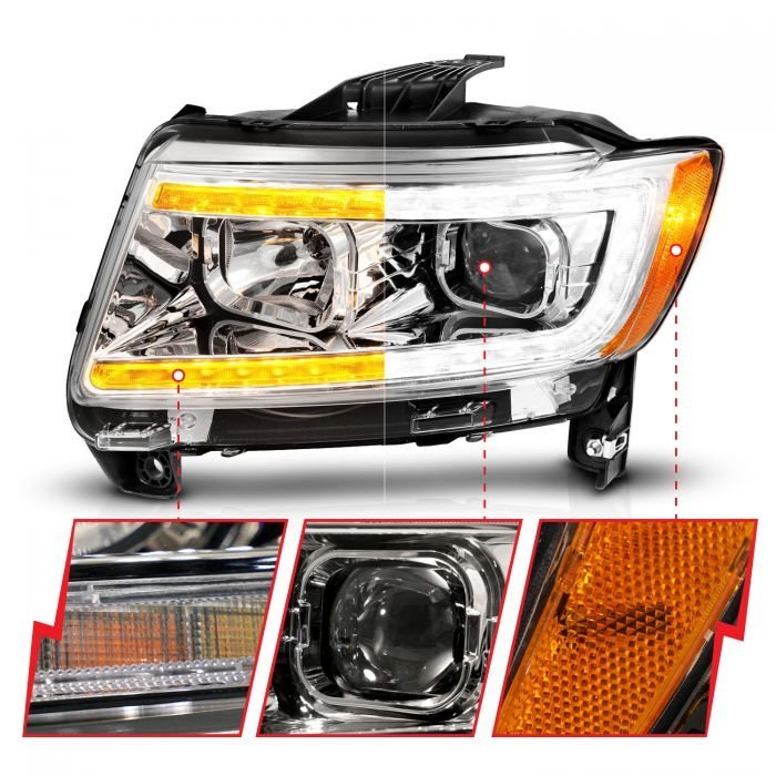 Jeep Grand Cherokee 11-13 Projector Switchback Plank Style Headlights Chrome