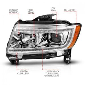 Jeep Grand Cherokee 11-13 Projector Switchback Plank Style Headlights Chrome - Image 4