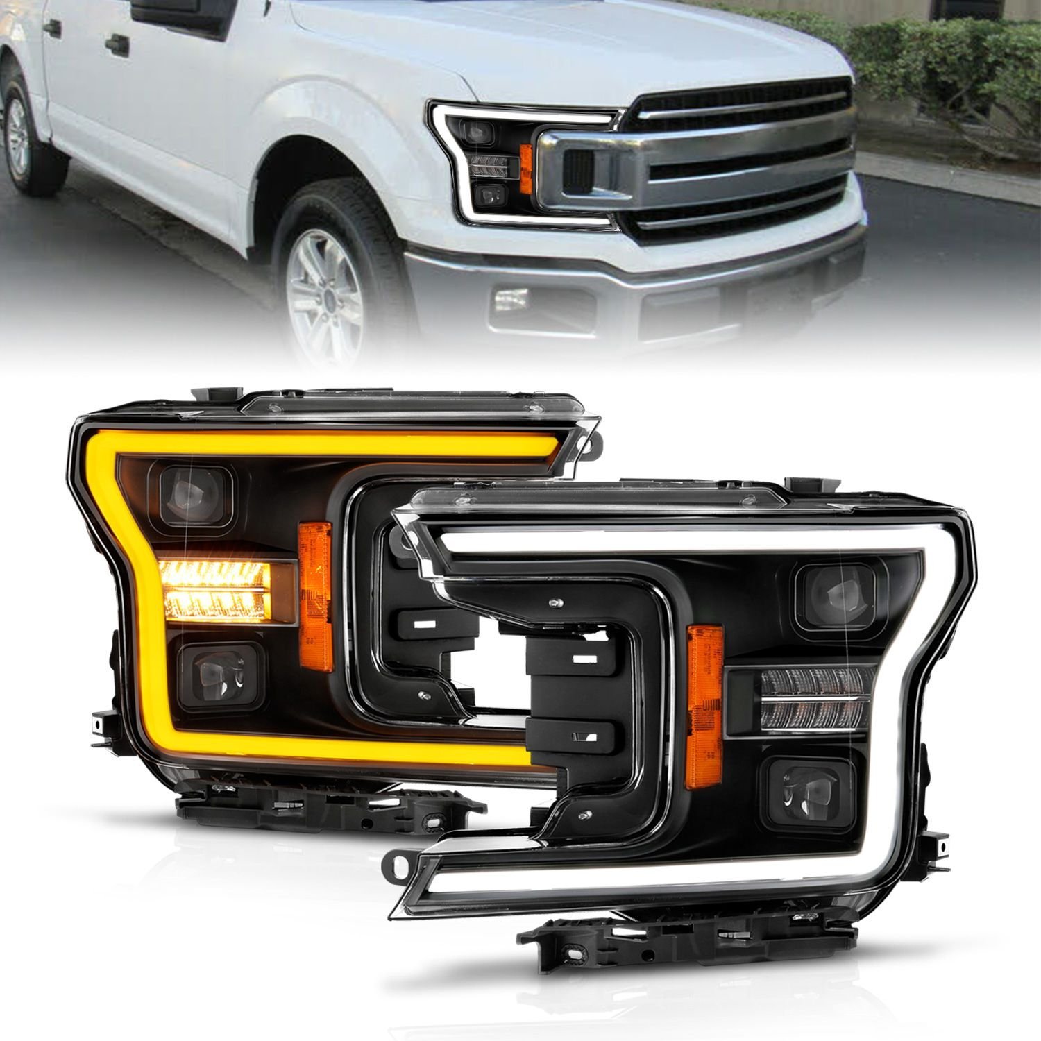 Ford F-150 18-20 Full Led Projector Black Headlights W/ Initiation Feature & Sequential Signal - Image 1