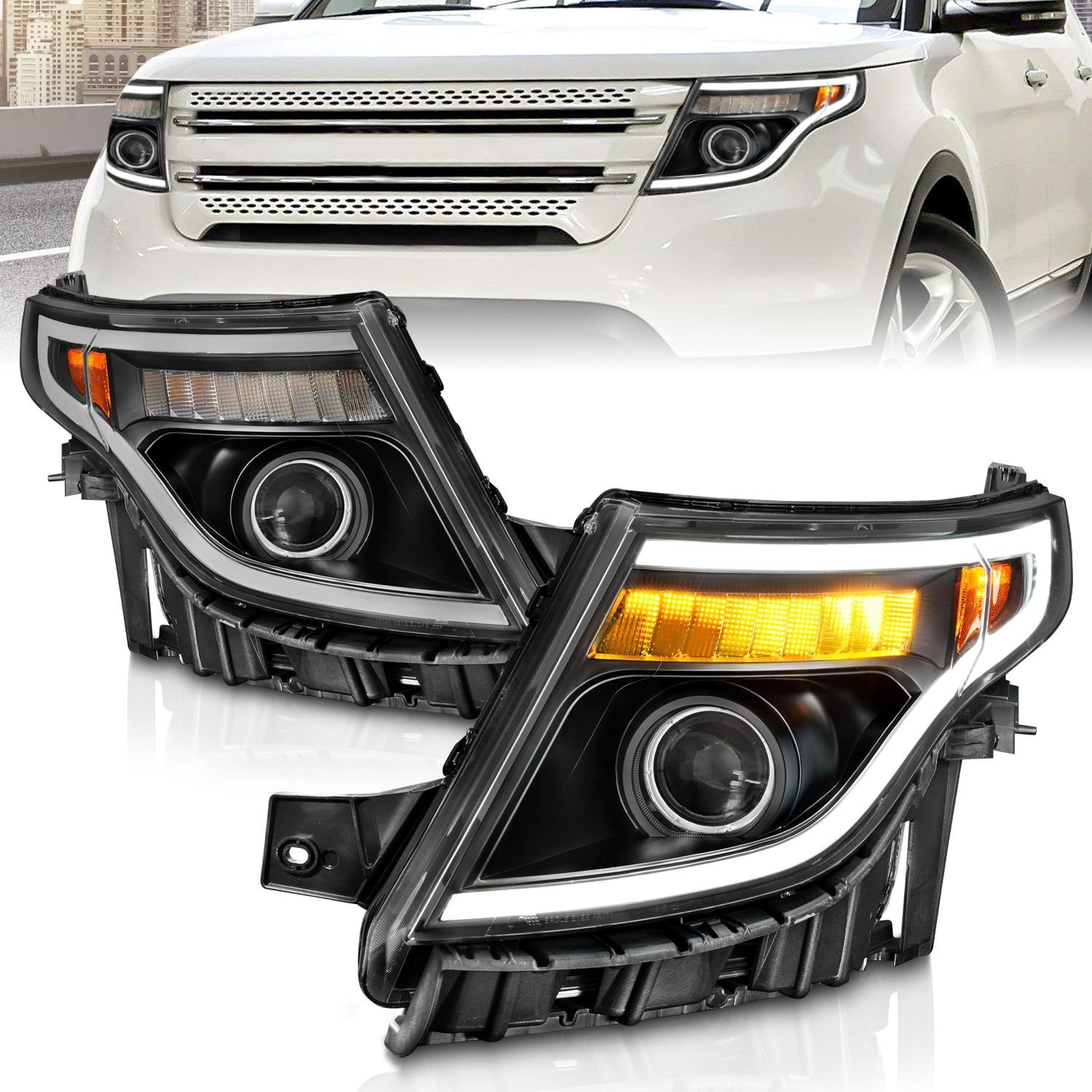 Ford Explorer 11-15 Projector Plank Style Headlights Black W/ Led Signal Light (13-15 Base, Xlt, Limited) - Image 1