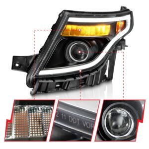Ford Explorer 11-15 Projector Plank Style Headlights Black W/ Led Signal Light (13-15 Base, Xlt, Limited) - Image 3