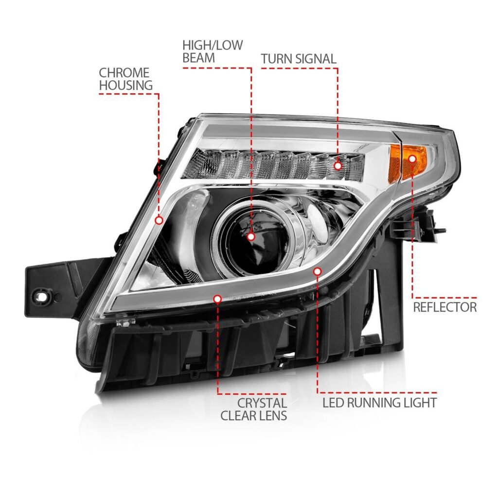 Ford Explorer 11-15 Headlight Projector Plank Style Chrome