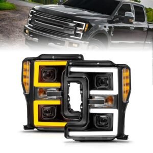 Ford F-250/F350/F450 17-19 Full Led Projector Switchback Plank Headlights Black - Image 1
