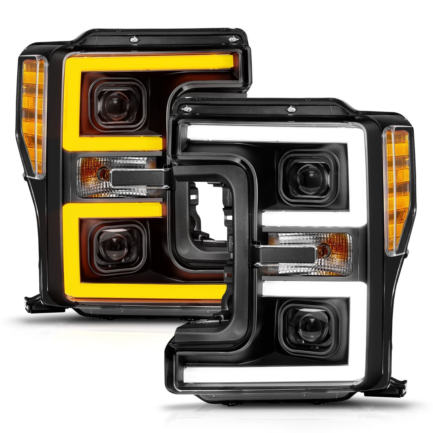 Ford F-250/F350/F450 17-19 Full Led Projector Switchback Plank Headlights Black - Image 2