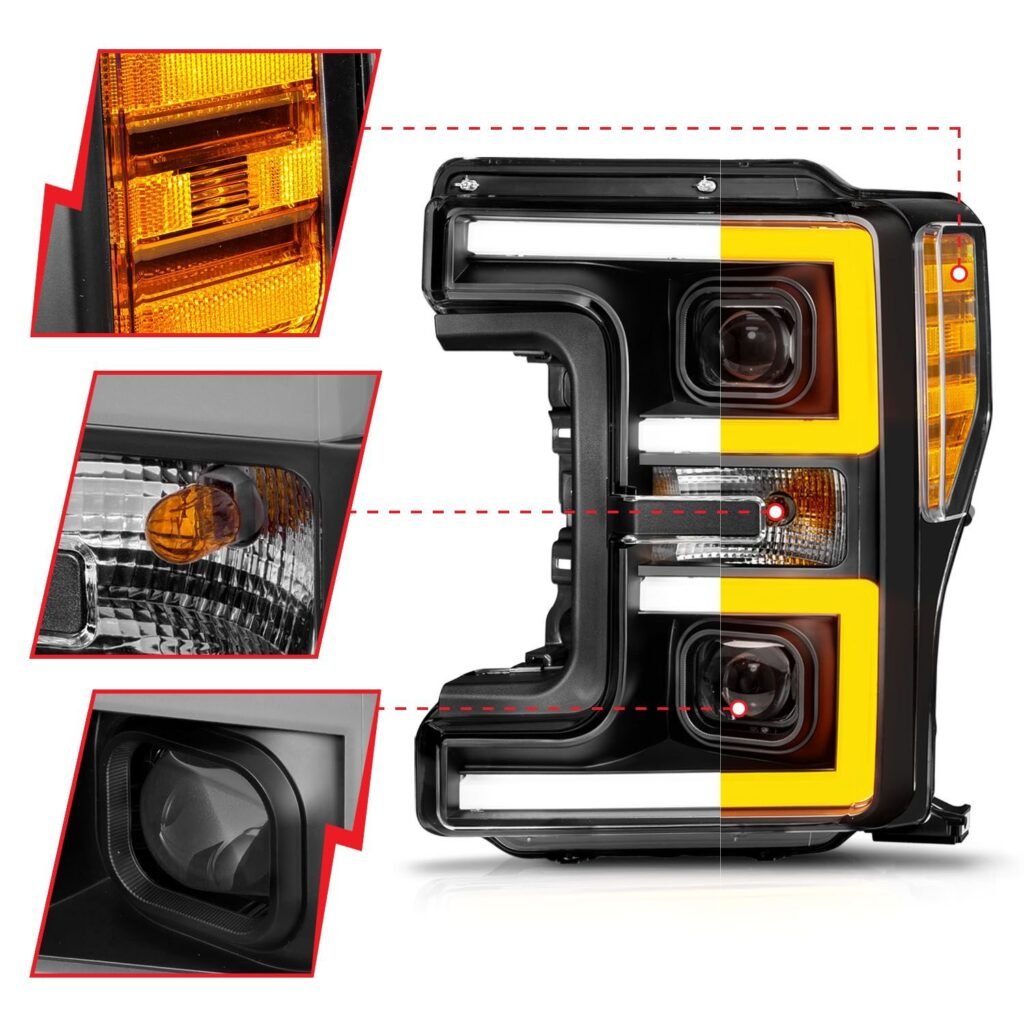 Ford F-250/F350/F450 17-19 Full Led Projector Switchback Plank Headlights Black
