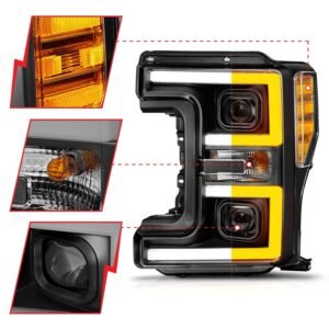 Ford F-250/F350/F450 17-19 Full Led Projector Switchback Plank Headlights Black - Image 3