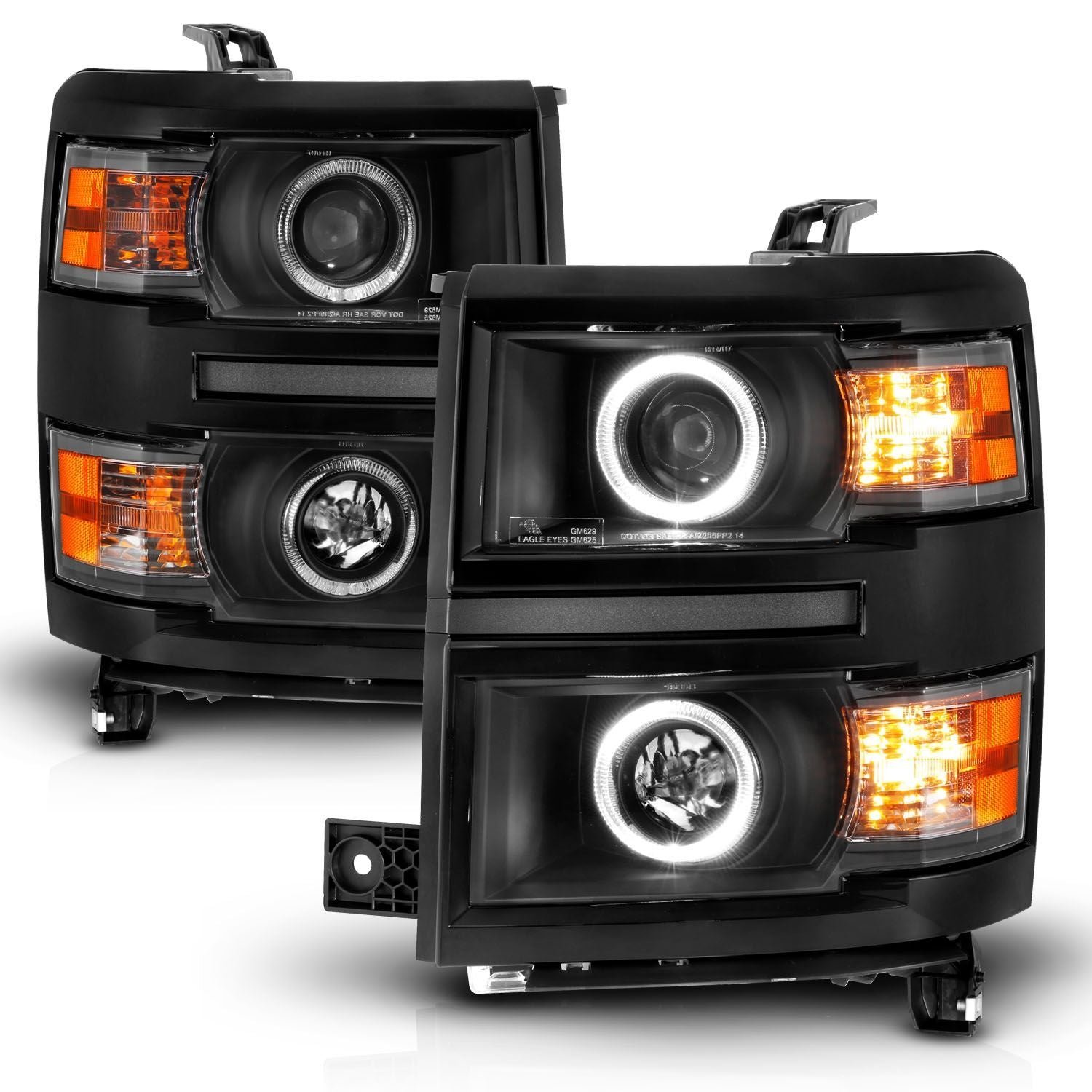 Chevy Silverado 14 -15 Projector Headlights Led Halo Black Clear - Image 2