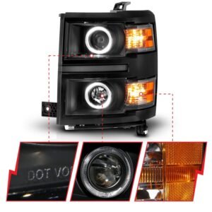 Chevy Silverado 14 -15 Projector Headlights Led Halo Black Clear - Image 3