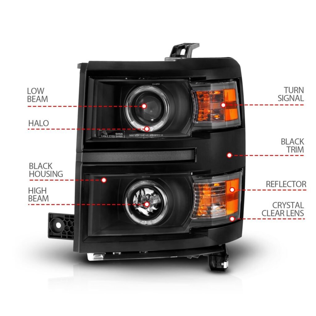 Chevy Silverado 14 -15 Projector Headlights Led Halo Black Clear