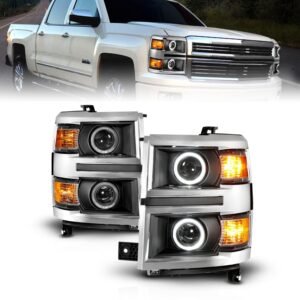 Chevy Silverado 14-15 Projector Headlights Led Halo Black Clear - Image 1