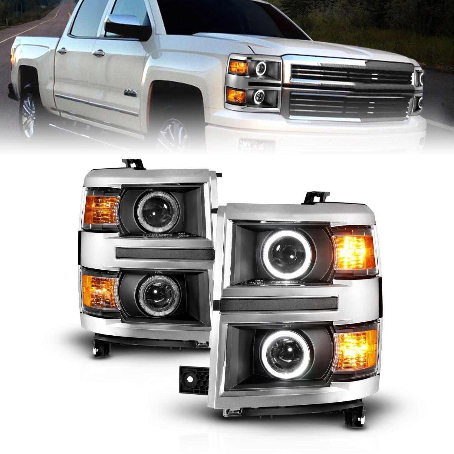 Chevy Silverado 14-15 Projector Headlights Led Halo Black Clear - Image 1