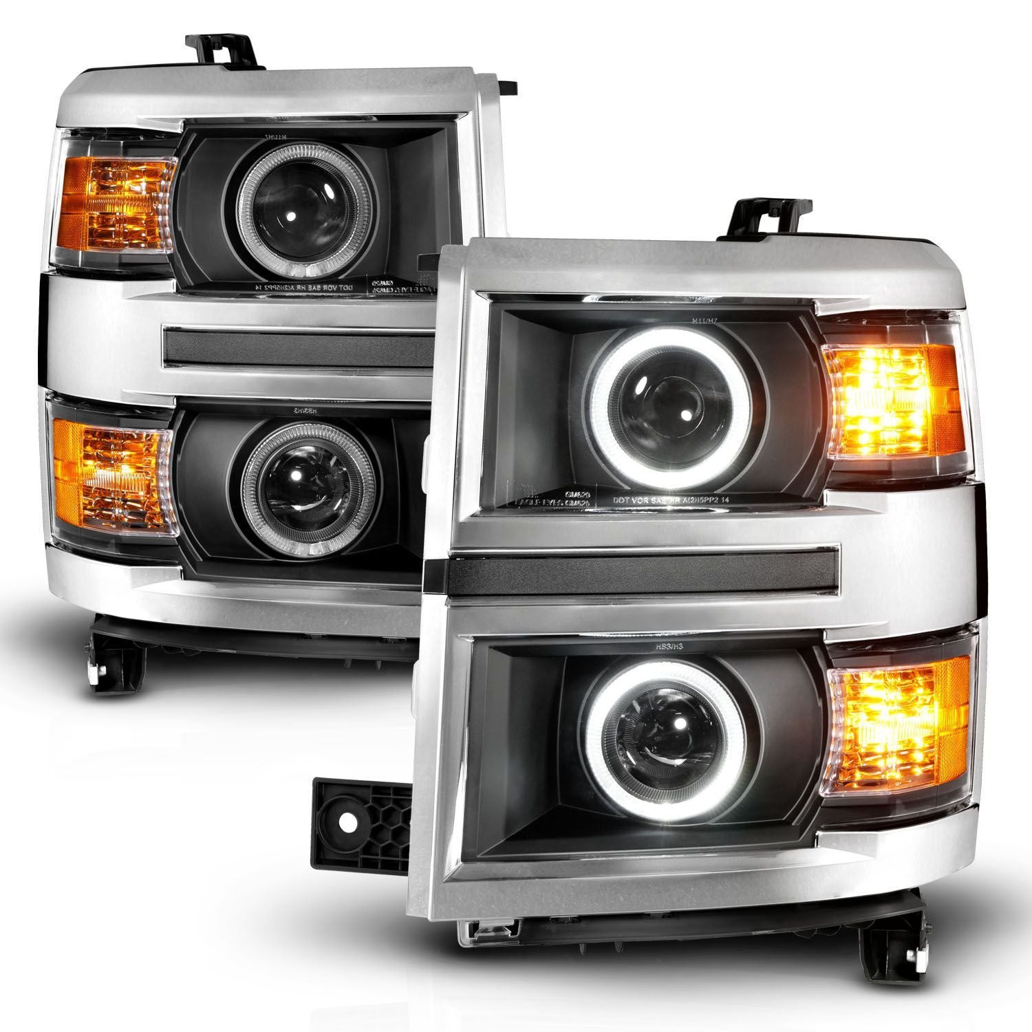 Chevy Silverado 14-15 Projector Headlights Led Halo Black Clear - Image 2