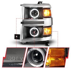 Chevy Silverado 14-15 Projector Headlights Led Halo Black Clear - Image 3