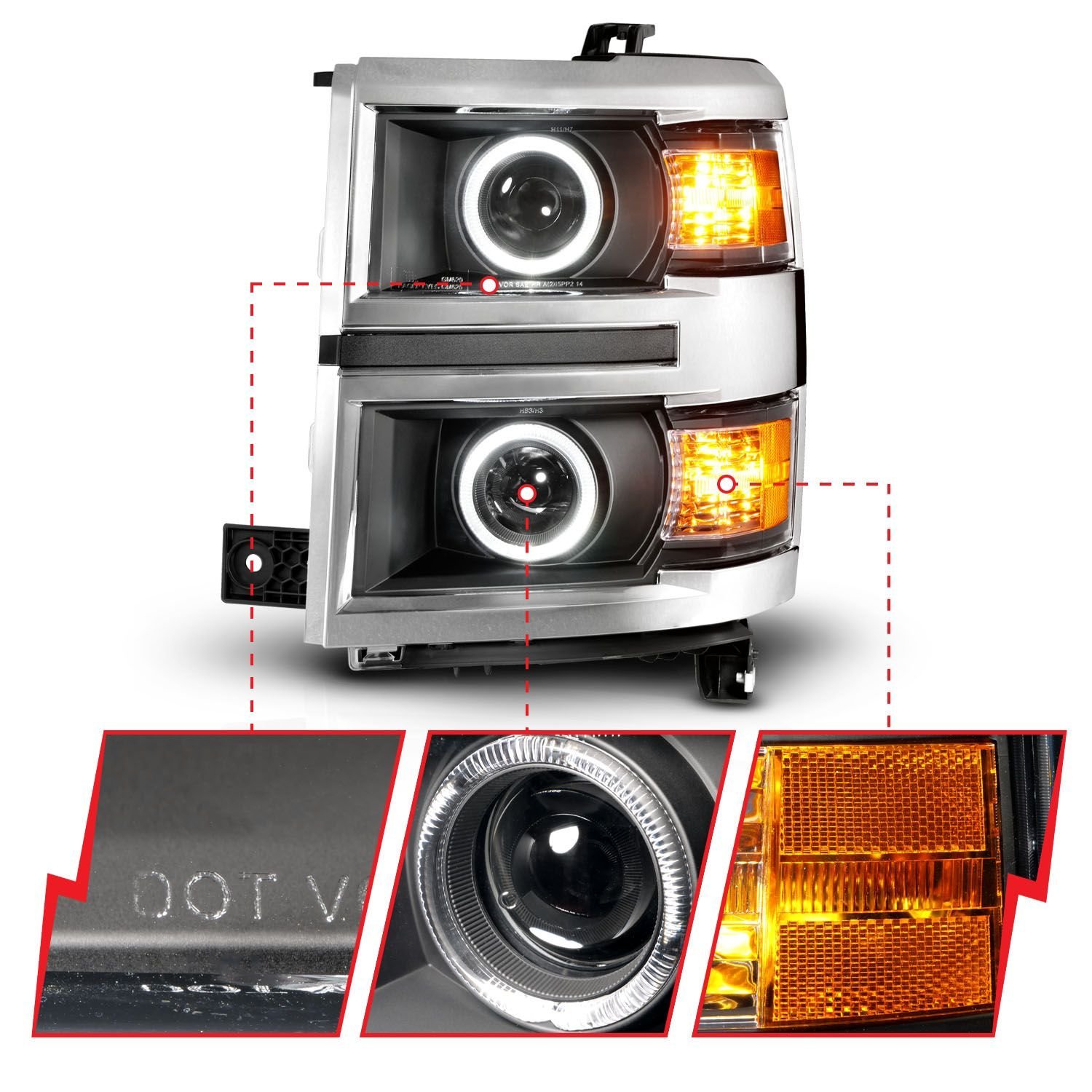 Chevy Silverado 14-15 Projector Headlights Led Halo Black Clear - Image 3