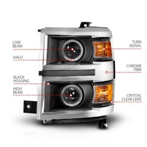 Chevy Silverado 14-15 Projector Headlights Led Halo Black Clear - Image 4