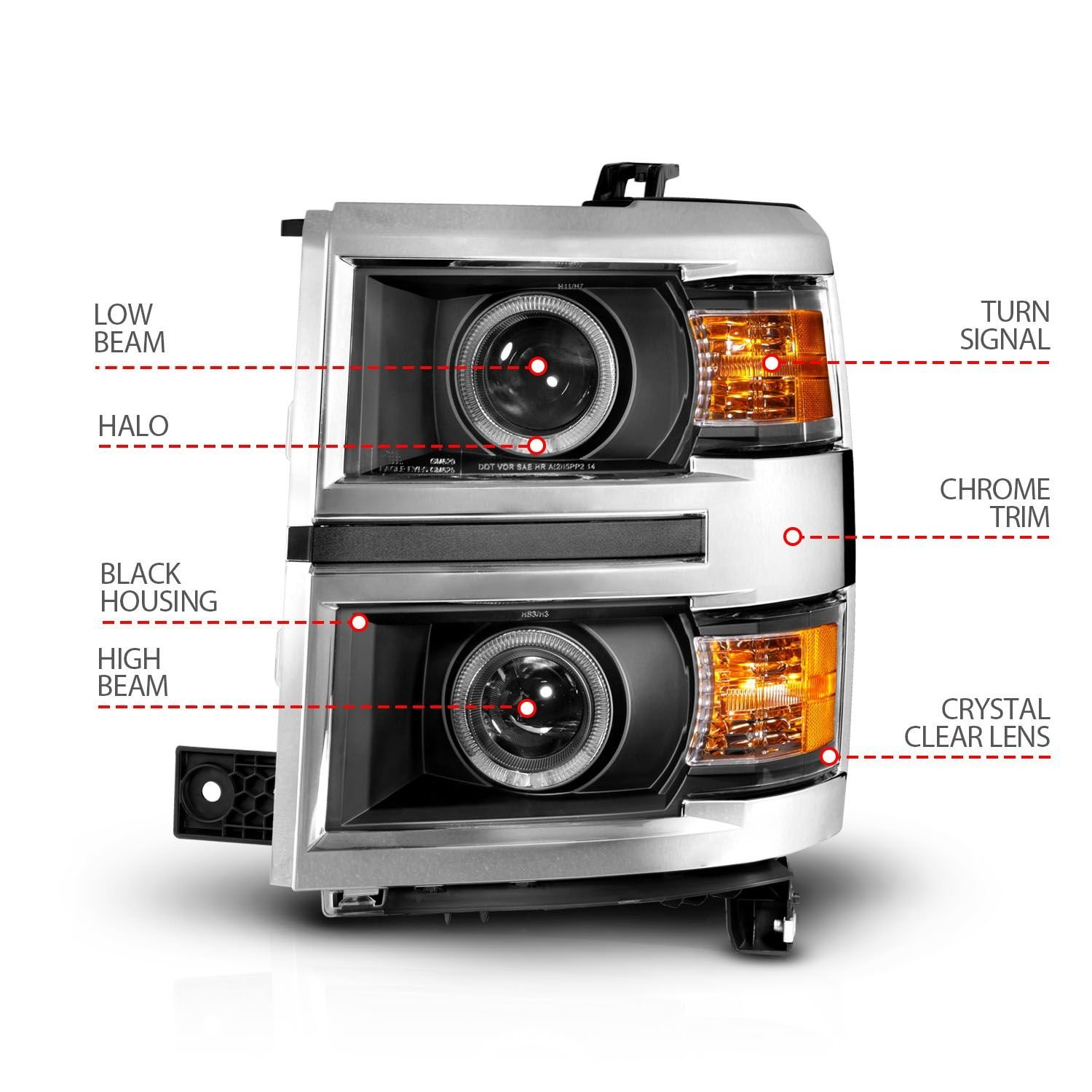 Chevy Silverado 14-15 Projector Headlights Led Halo Black Clear - Image 4