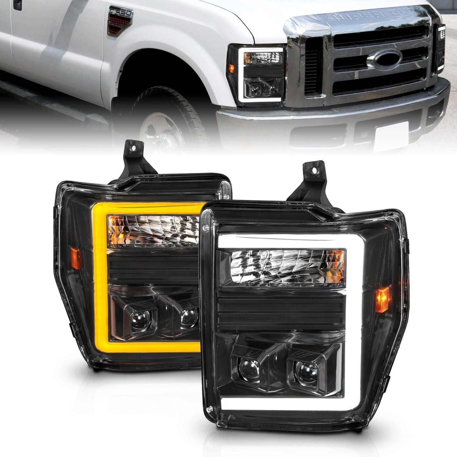 Ford Super Duty 08-10 Switchback Plank Style Projector Headlights Black - Image 1