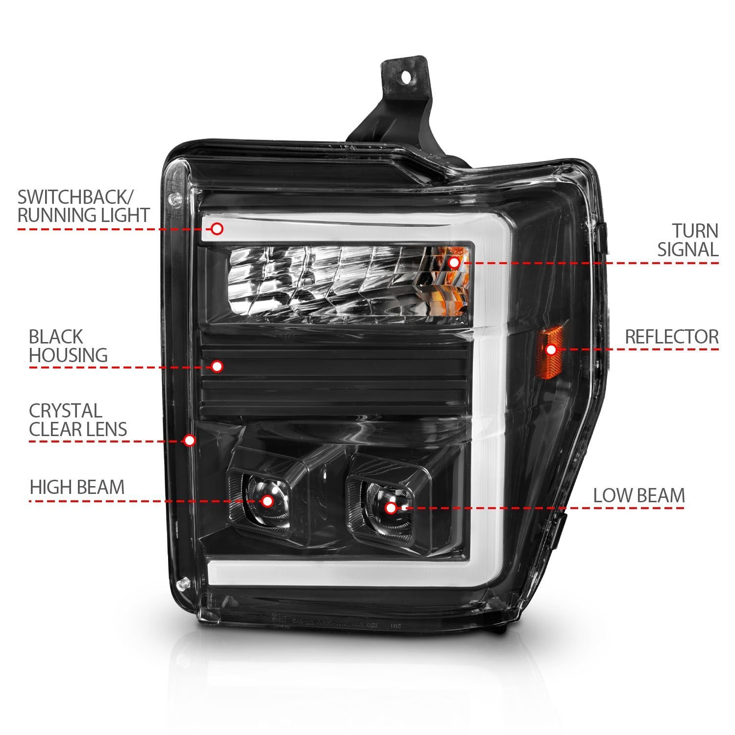 Ford Super Duty 08-10 Switchback Plank Style Projector Headlights Black - Image 4