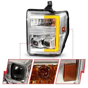 Ford Super Duty 08-10 Switchback Plank Style Projector Headlights Chrome - Image 3