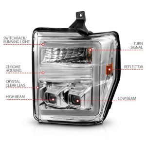 Ford Super Duty 08-10 Switchback Plank Style Projector Headlights Chrome - Image 4