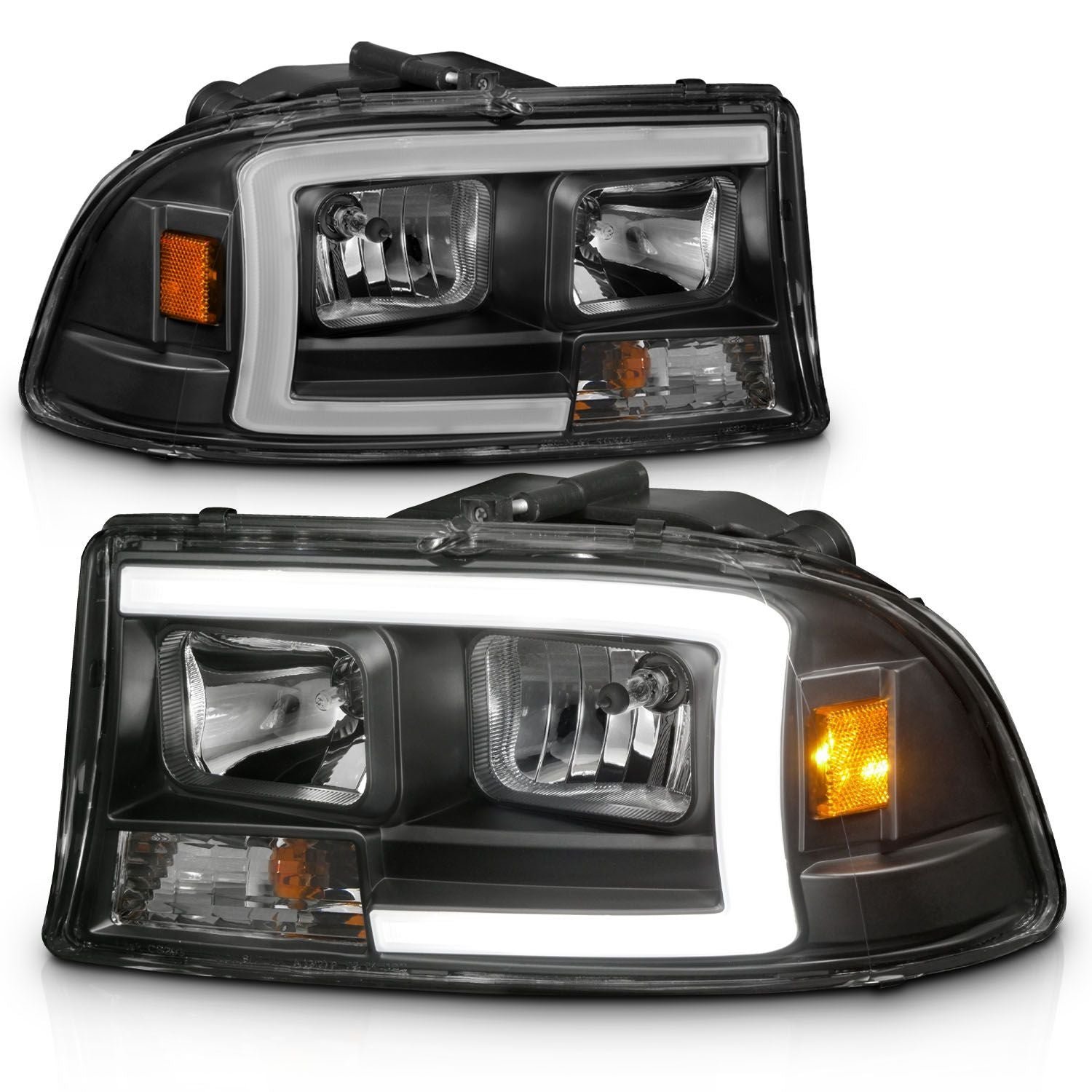 Dodge Dakota 97-04 / Durango 98-03 Crystal Plank Style Headlights Black - Image 2