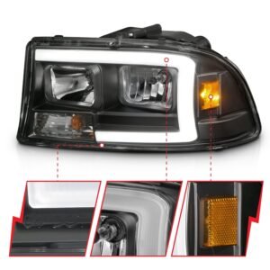 Dodge Dakota 97-04 / Durango 98-03 Crystal Plank Style Headlights Black - Image 3
