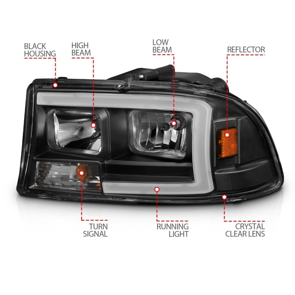 Dodge Dakota 97-04 / Durango 98-03 Crystal Plank Style Headlights Black