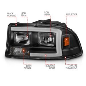 Dodge Dakota 97-04 / Durango 98-03 Crystal Plank Style Headlights Black - Image 4