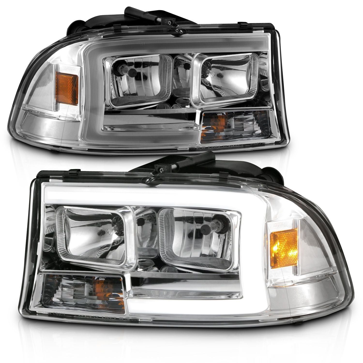 DODGE DAKOTA 97-04 / DURANGO 98-03 CRYSTAL PLANK STYLE HEADLIGHTS CHROME - Image 2