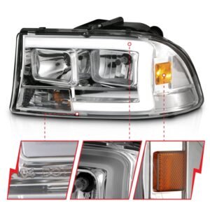 DODGE DAKOTA 97-04 / DURANGO 98-03 CRYSTAL PLANK STYLE HEADLIGHTS CHROME - Image 3