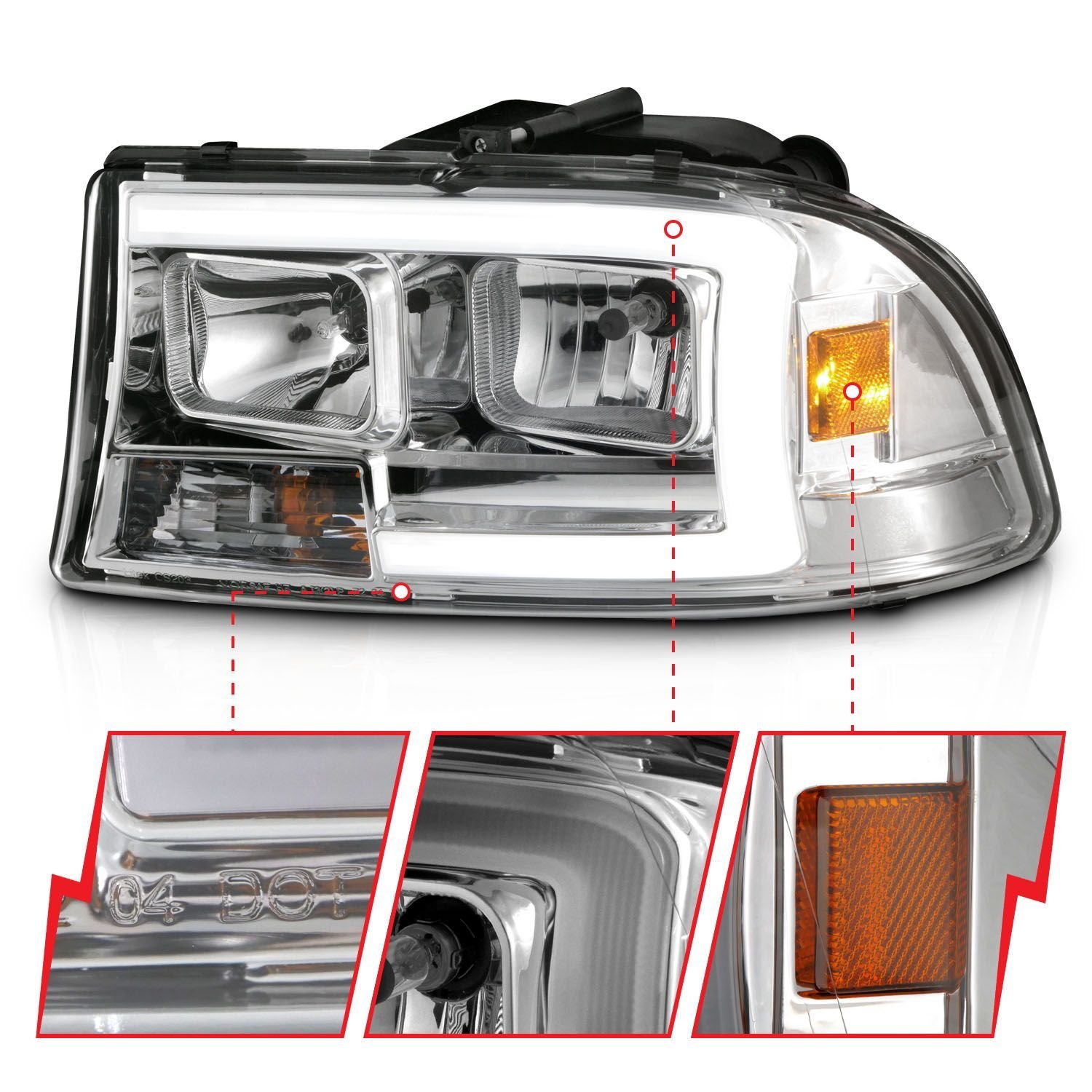 DODGE DAKOTA 97-04 / DURANGO 98-03 CRYSTAL PLANK STYLE HEADLIGHTS CHROME - Image 3