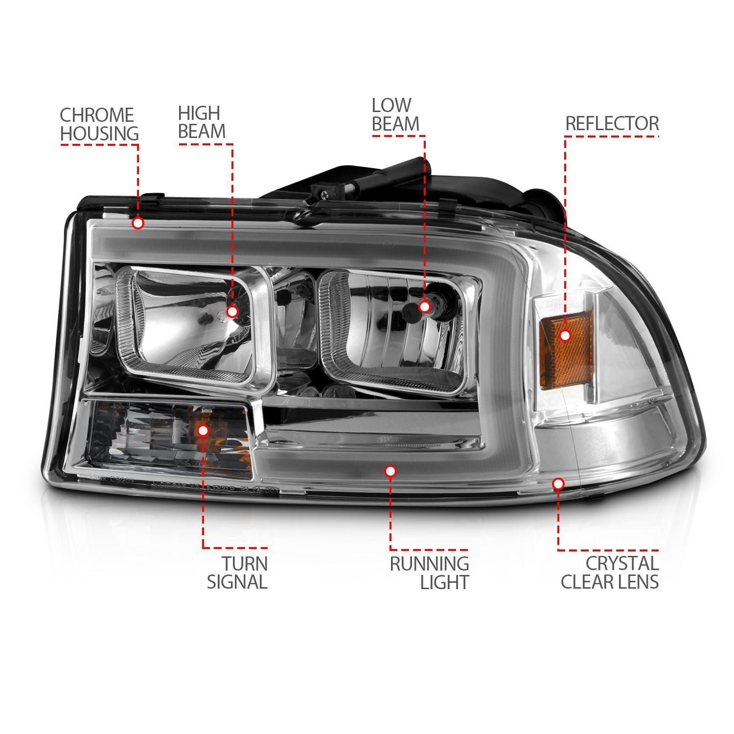 DODGE DAKOTA 97-04 / DURANGO 98-03 CRYSTAL PLANK STYLE HEADLIGHTS CHROME - Image 4