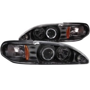 FORD MUSTANG 94-98 1 PC PROJECTOR HEADLIGHTS BLACK W/ HALO - Image 1