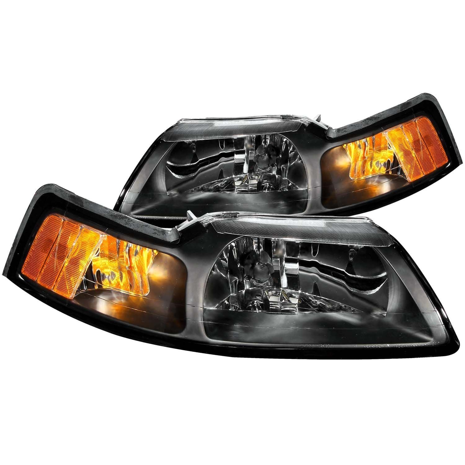 FORD MUSTANG 99-04 CRYSTAL HEADLIGHTS BLACK HOUSING - Image 1