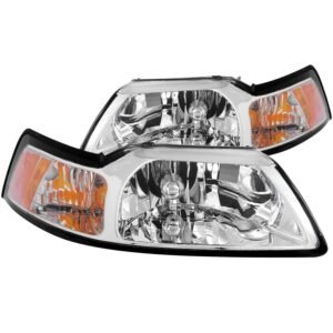 FORD MUSTANG 99-04 CRYSTAL HEADLIGHTS W/ CHROME HOUSING - Image 1