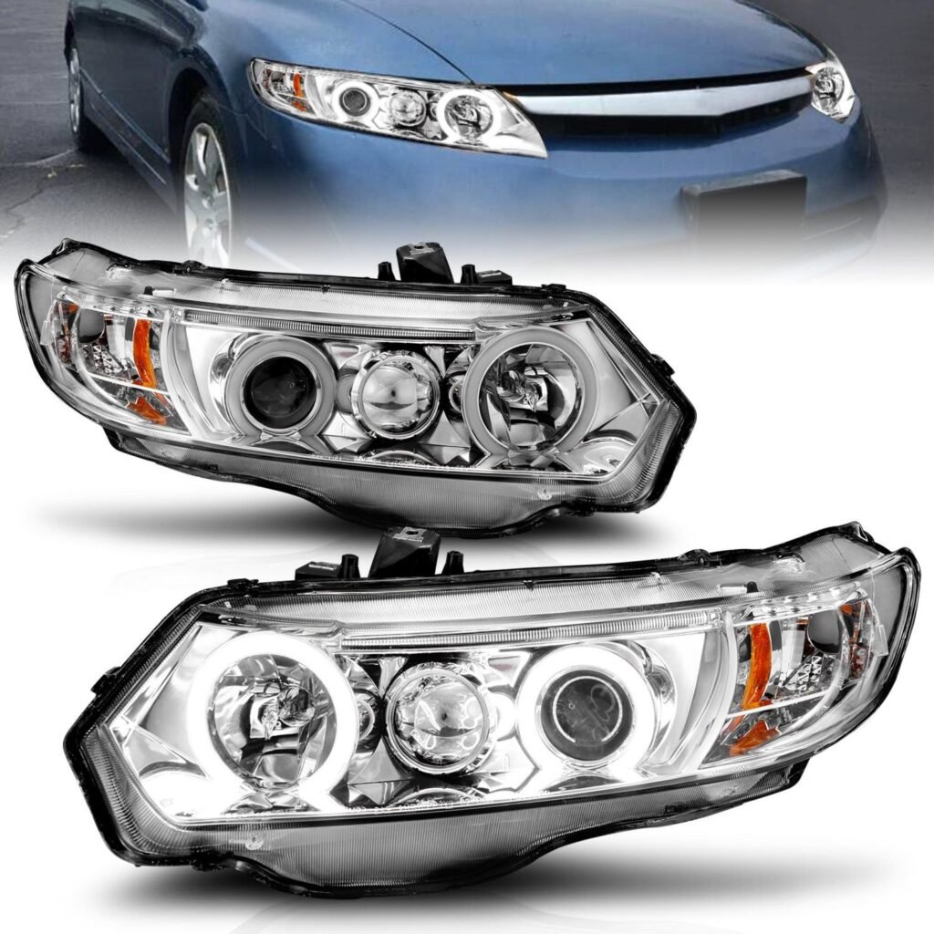 Honda Civic 06-11 2DR Projector Headlights Chrome W/ Rx Halo