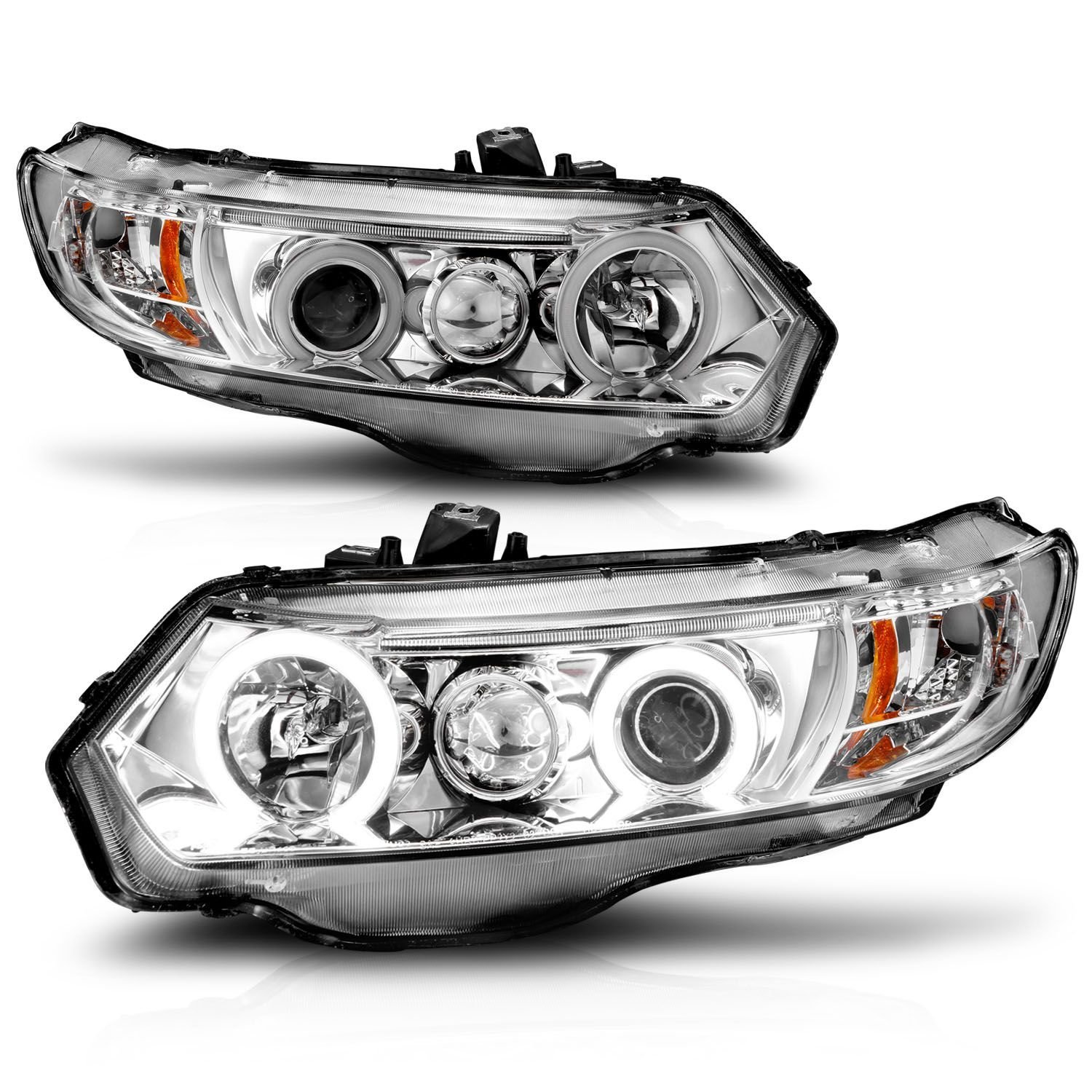 Honda Civic 06-11 2DR Projector Headlights Chrome W/ Rx Halo - Image 2